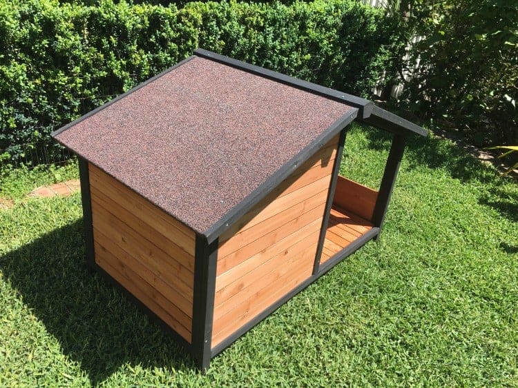 The peaked roof is waterproof, and is covered with red and black asphalt finish
