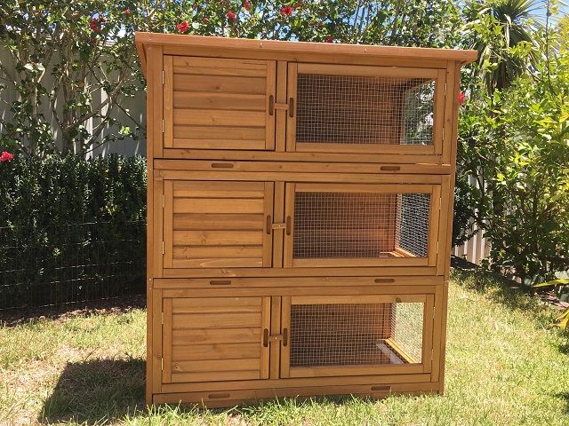 Front view of Tri-Level Hutch for rabbits