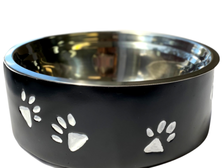 Bowl - Black with white paws